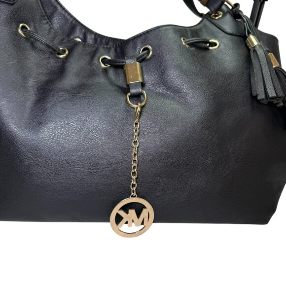 Michael Kors Large Black Leather Tote Bag with Tassels & MK Charm — Classic Hobo - Picture 2 of 9